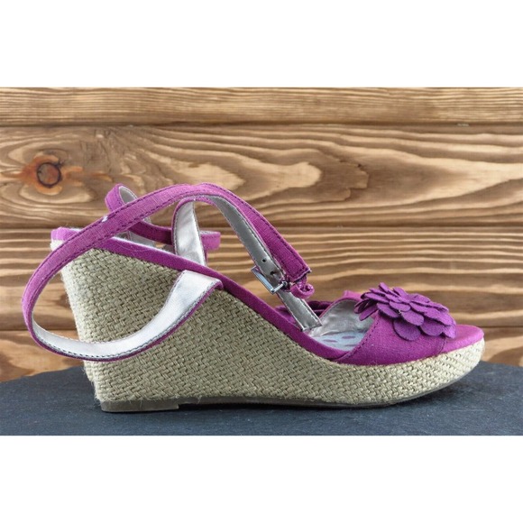 Montego Bay Sz 8 M Purple Ankle Strap‎ Fabric Women Sandals - Picture 4 of 7